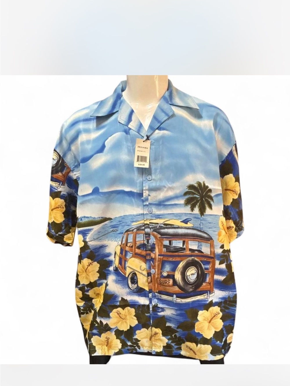 NWT Oscar Misa Hawaiian Shirt XXL — Surf Woody Wagon Print